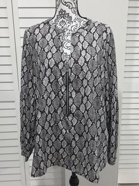Michael Kors Black & White Snake Print Zip Front Blouse